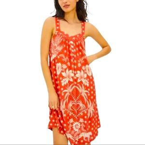 Farm Rio x Anthropologie Palm Tree Printed XS Orange Red Floral Cheetah Shift